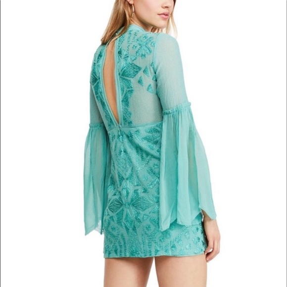 NWT $300 Free People Cleo Mini Dress Canton Size 10 Green Cocktail Open Back - Picture 3 of 16
